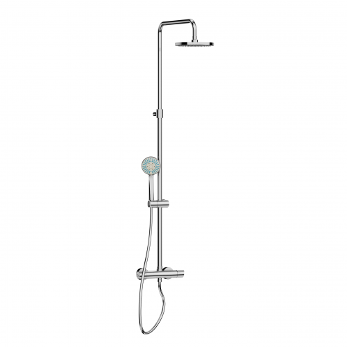 Mio - Sprchový termostatický sloup (sprchová baterie, hlavová sprcha prům. 200 mm, ruční sprcha prům. 100 mm, 3 funkce, sprchová hadice 1,7 m)