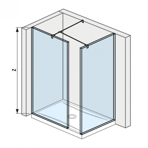 Cubito pure - Walk in do rohu 70 x 80 cm pro sprchovou vaničku 120 x 80 cm, 130 x 80 cm, včetně dvou bočních profilů a vzpěry, s úpravou Jika Perla GLASS