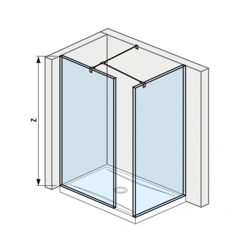 Cubito pure - Walk in do rohu 70 x 90 cm pro sprchovou vaničku 120 x 90 cm, 130 x 90 cm, včetně dvou bočních profilů a vzpěry, s úpravou Jika Perla GLASS