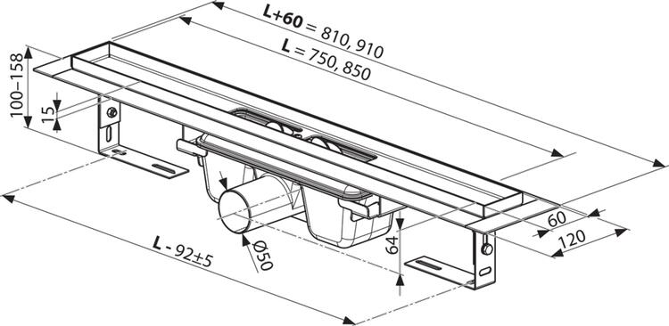 Odtokový žlab 75 cm černý - Ravak Runway