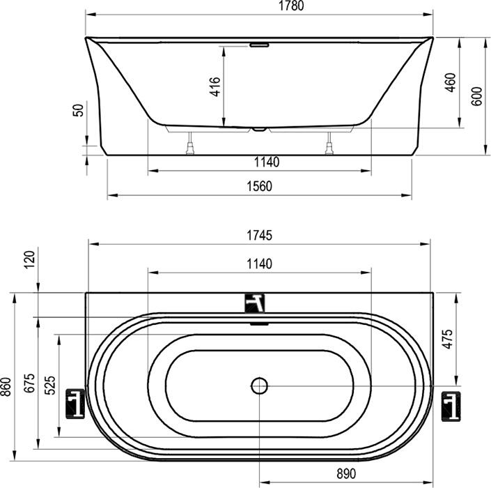 Asymetrická akrylátová vana 178x86  – Ravak Ypsilon Wall