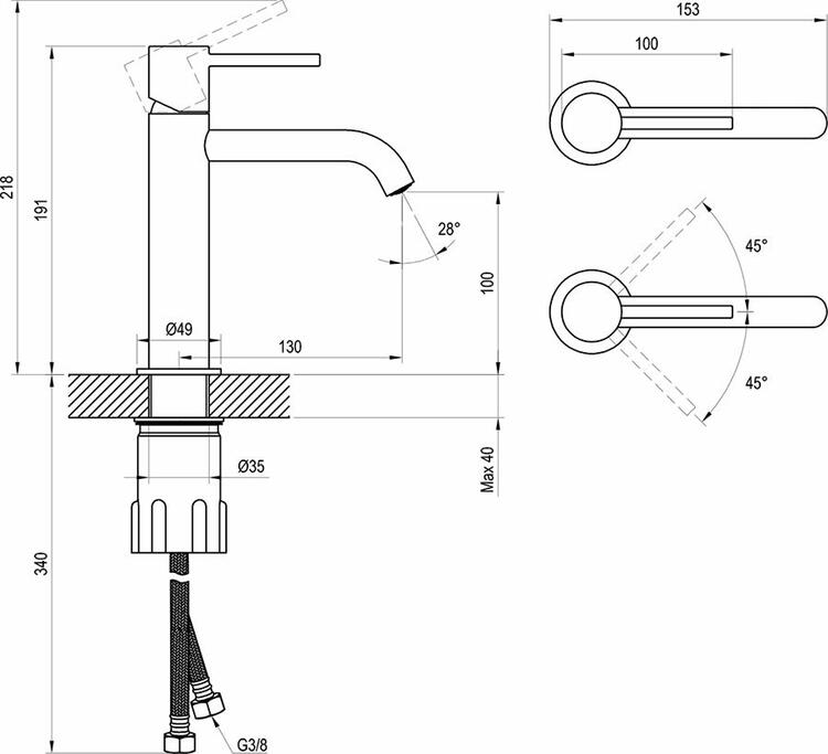 Umyvadlová stojánková páková baterie bez výpusti graphite brushed - Ravak ES 012.20GB