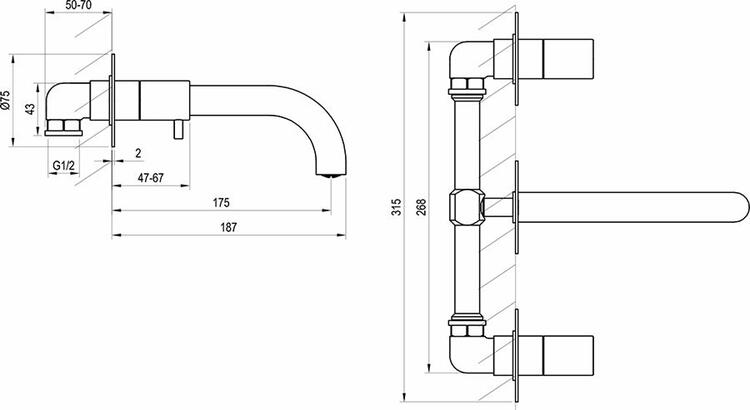 Vanová podomítková páková baterie s tělesem graphite brushed - Ravak ES 021.20GB.O1