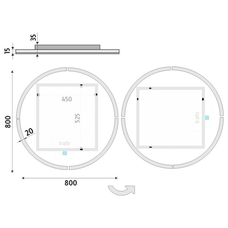 Zrcadlo s LED osvětlením, 800 mm, s dotykovým senzorem - Nimco ZP 24000