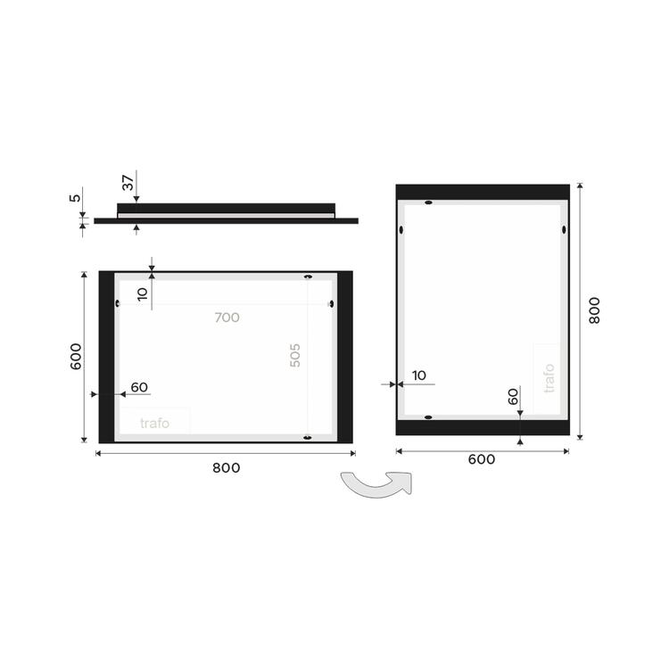 Zrcadlo s LED osvětlením 80×60 cm černé – Nimco ZPC 41003-90