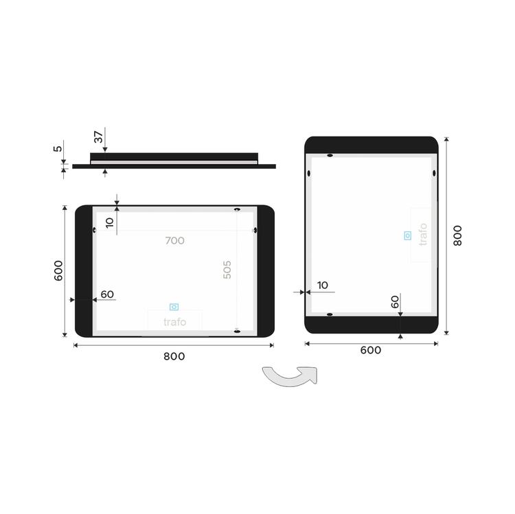Zrcadlo s LED osvětlením s dotykovým senzorem 80×60 cm černé – Nimco ZP 42000 ZPC 42003V-90