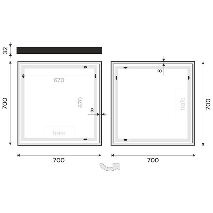 Zrcadlo s LED osvětlením 70×70 cm černé – Nimco ZP 13000 ZPC 13077-90