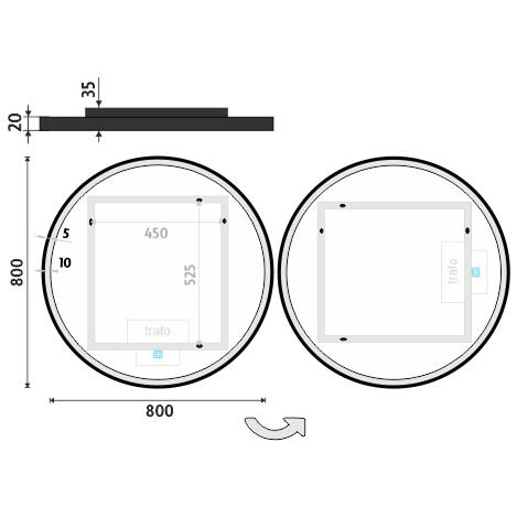 Zrcadlo s LED osvětlením, 800 mm, černé, s dotykovým senzorem - Nimco ZP 28000