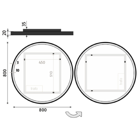 Zrcadlo s LED osvětlením 80 cm černé – Nimco ZPC 28002R-90