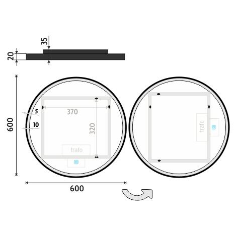 Zrcadlo s LED osvětlením, 600 mm, černé, s dotykovým senozorem - Nimco ZP 28000