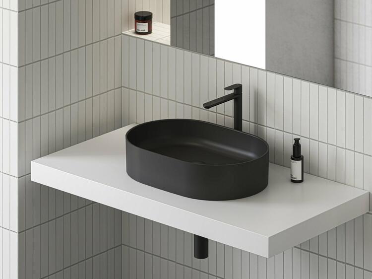 Umyvadlo Ceramic Slim O 55, bez otvoru pro baterii, bez přepadu, černá matná