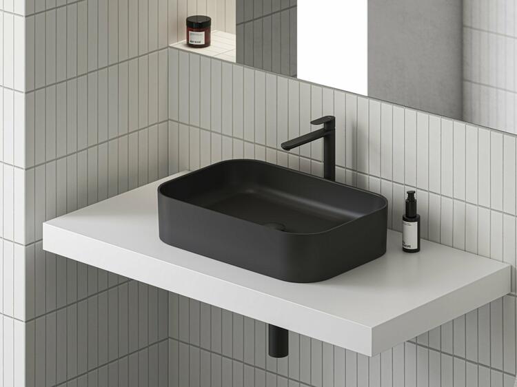 Umyvadlo Ceramic Slim R 55, bez otvoru pro baterii, bez přepadu, černá matná