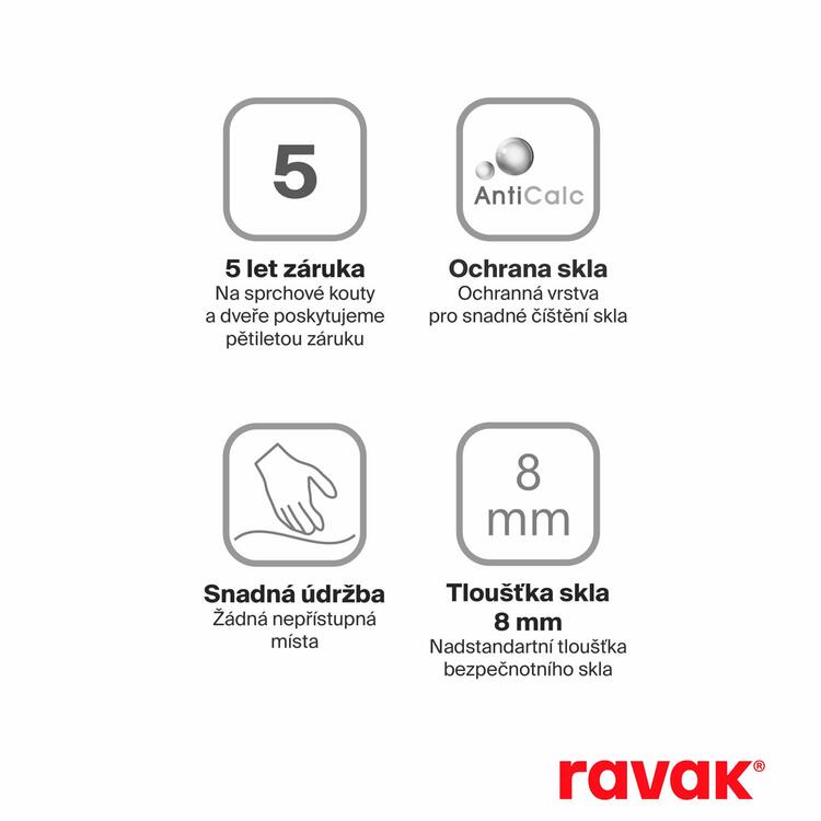 Sprchová stěna Walk-in Wall 80 cm bílá/transparent – Ravak GW9W40E00Z1