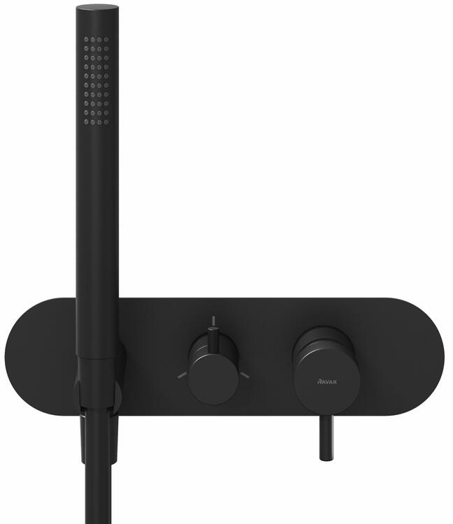 ES 068.20BLM.O3.RB07D.+S Podomítková baterie 3-cestná bez tělesa, se sprchovým setem, černá matná