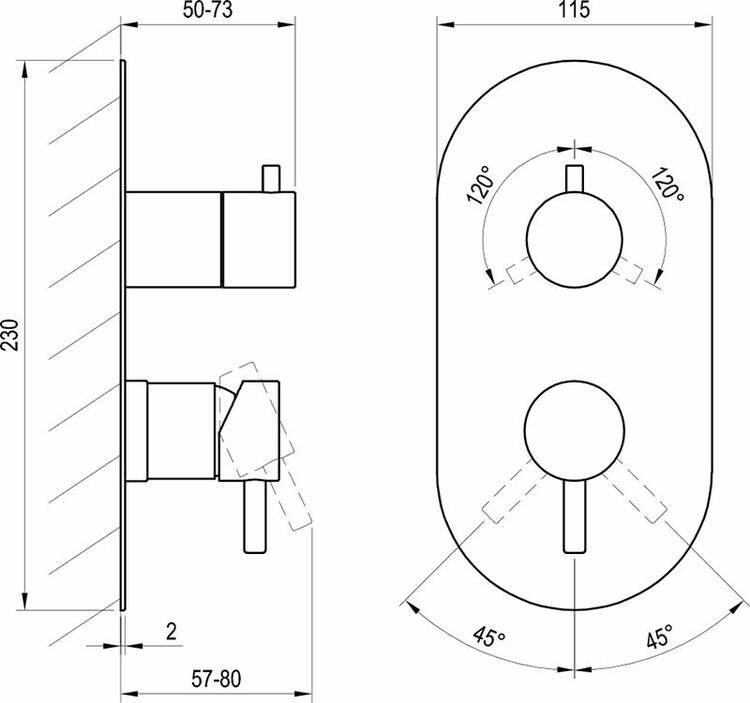 ES 068.20GB.O3.RB07F Podomítková baterie 3-cestná bez tělesa, Graphite Brushed