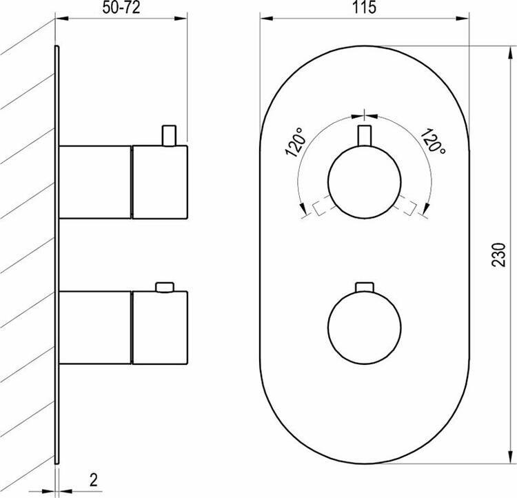 ES 067.20GB.O3.RB07C Termostatická podomítková baterie 3-cestná bez tělesa, Graphite Brushed