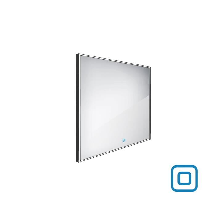 Černé LED zrcadlo 600x600 s dotykovým senzorem OBDELNÍKOVÁ - OSTRÉ ROHY