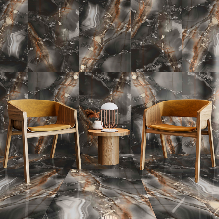 Velkoformátová dlažba imitace mramoru Black Onyx 60x120 cm lesklý povrch 1. jakost