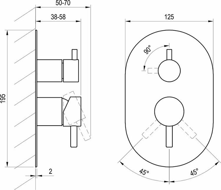 ES 065.20GB.O2.RB07E Podomítková baterie 2-cestná bez tělesa, Graphite Brushed