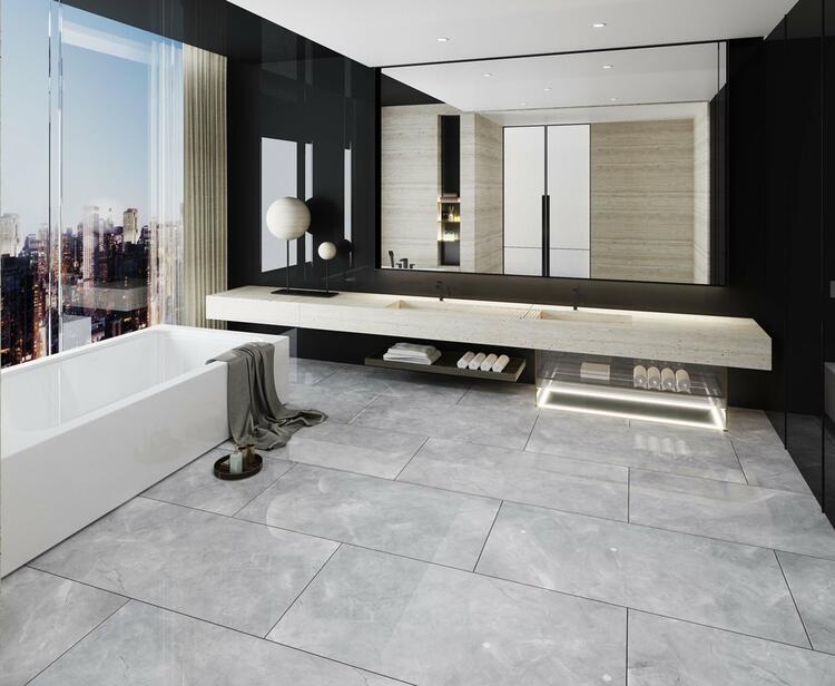 Velkoformátová dlažba imitace mramoru Pulpis Grey 60x120 cm lesklý povrch 1. jakost