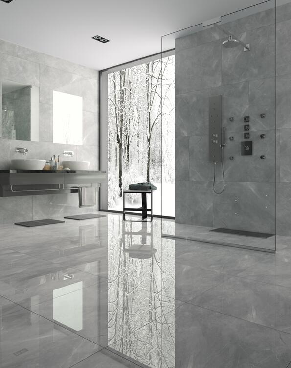 Velkoformátová dlažba imitace mramoru Pulpis Grey 60x120 cm lesklý povrch 1. jakost