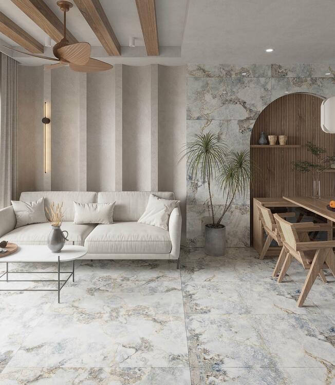 Velkoformátová dlažba imitace mramoru Mystic 60x120 cm lesklý povrch 1. jakost