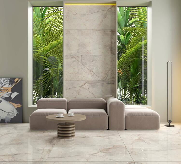 Velkoformátová dlažba imitace mramoru Root Crema 60x120 cm lesklý povrch 1. jakost