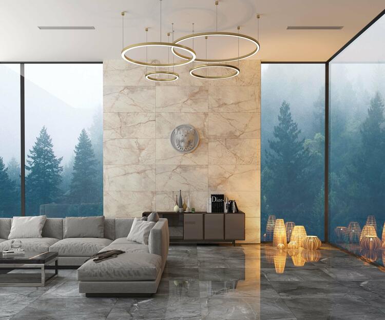 Velkoformátová dlažba imitace mramoru Root Crema 60x120 cm lesklý povrch 1. jakost