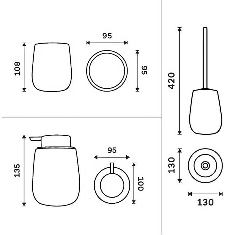 Set dávkovače mýdla, pohárku a WC kartáče hnědý – Nimco Tabo TA SET-07