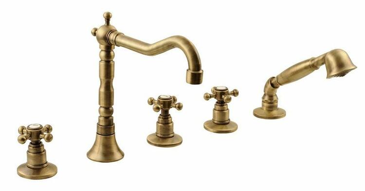 ANTEA pětiprvková baterie na okraj vany s retro hubicí, bronz