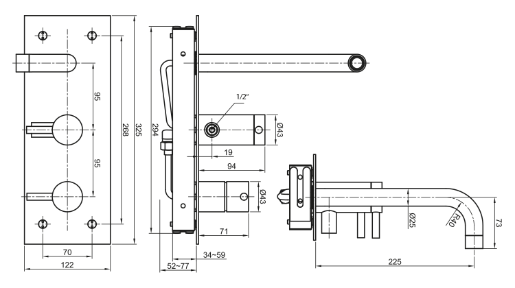 MINIMAL podomítková vanová baterie, nerez mat