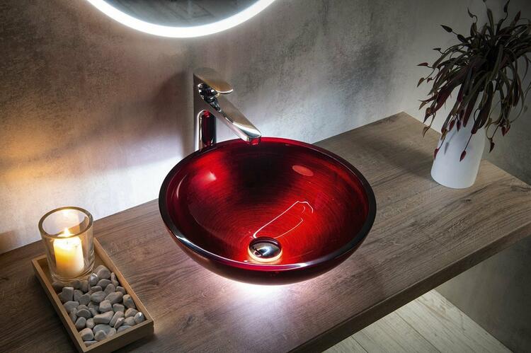 MURANO ROSSO IMPERO skleněné umyvadlo na desku, průměr 40cm, červená