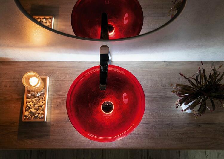 MURANO ROSSO IMPERO skleněné umyvadlo na desku, průměr 40cm, červená