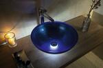 MURANO BLU skleněné umyvadlo na desku, průměr 40cm, modrá
