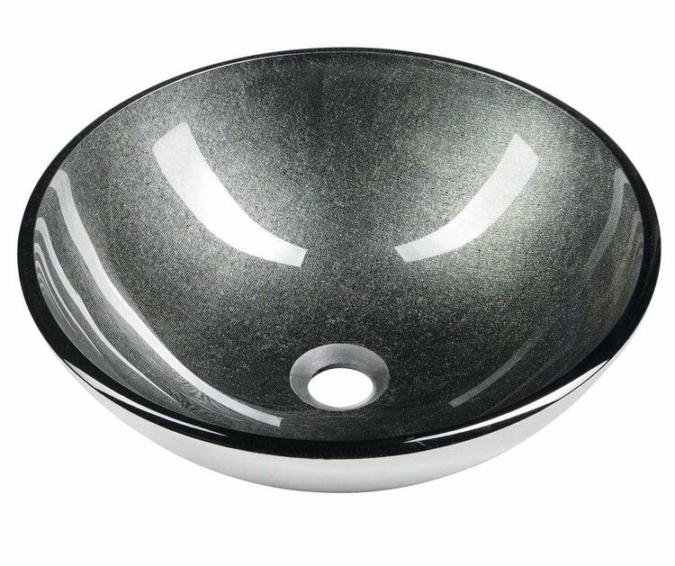 SKIN skleněné umyvadlo na desku Ø 42 cm, šedá metalická