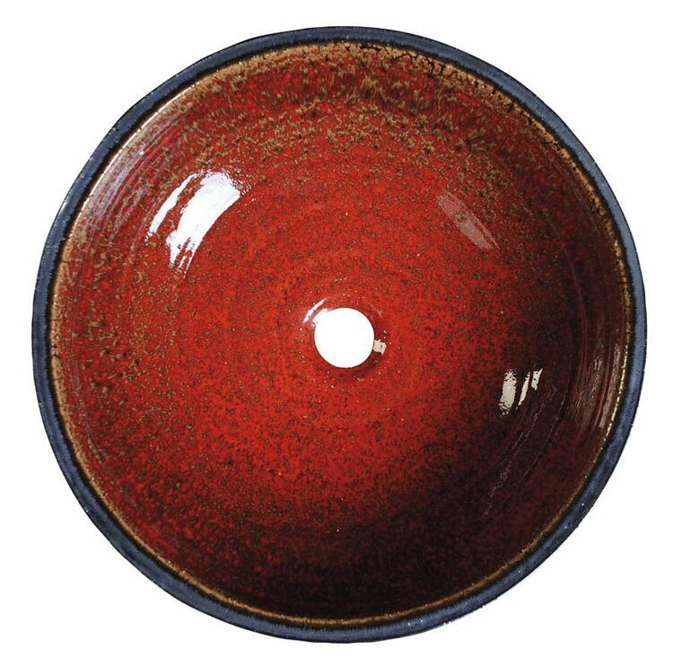 ATTILA keramické umyvadlo, průměr 43cm, tomatová červeň/petrolejová