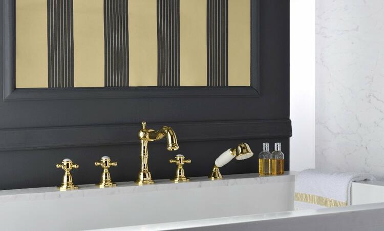SASSARI pětiprvková baterie na okraj vany s retro hubicí, bronz
