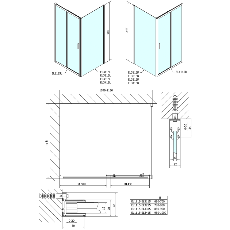 EASY obdélníkový sprchový kout 1100x900mm, čiré sklo L/P varianta