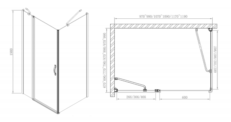 One obdélníkový sprchový kout 900x700mm L/P varianta