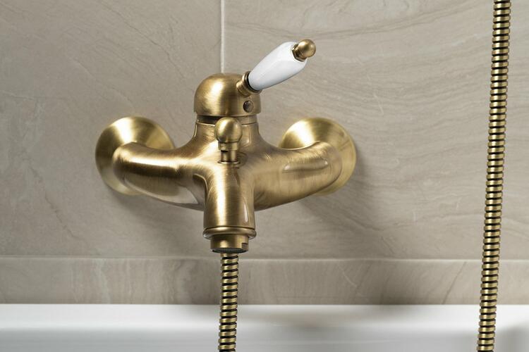 KIRKÉ WHITE nástěnná vanová baterie, bílá páčka, bronz