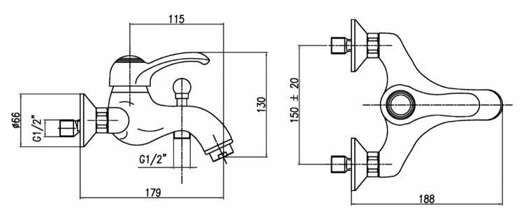 Vanová nástěnná páková baterie zlato – Sapho KIRKÉ KI10Z