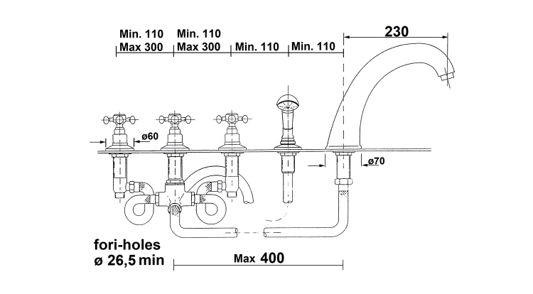 Vanová pětiprvková baterie růžové zlato – Sapho ANTEA 3317