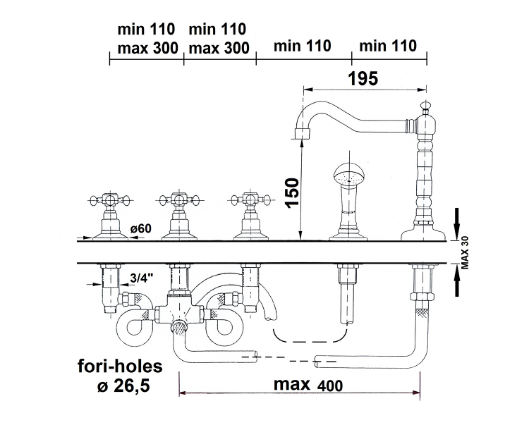 Vanová pětiprvková baterie růžové zlato – Sapho ANTEA 3887