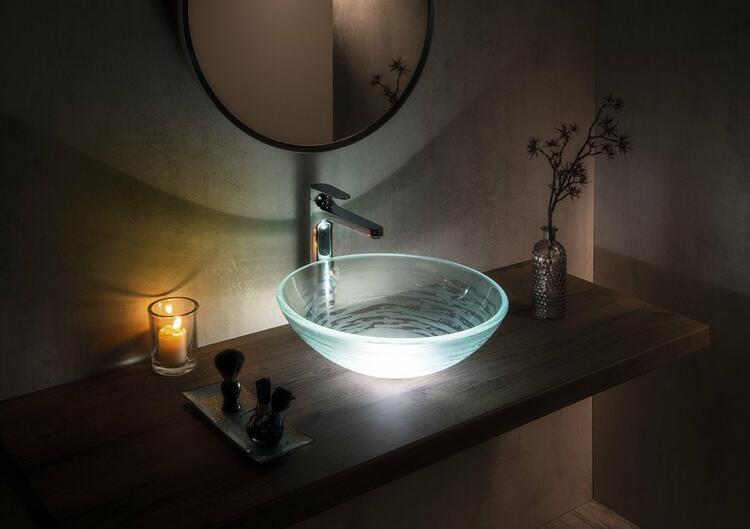 RIPPLE skleněné umyvadlo na desku Ø 42cm, čirá s motivem