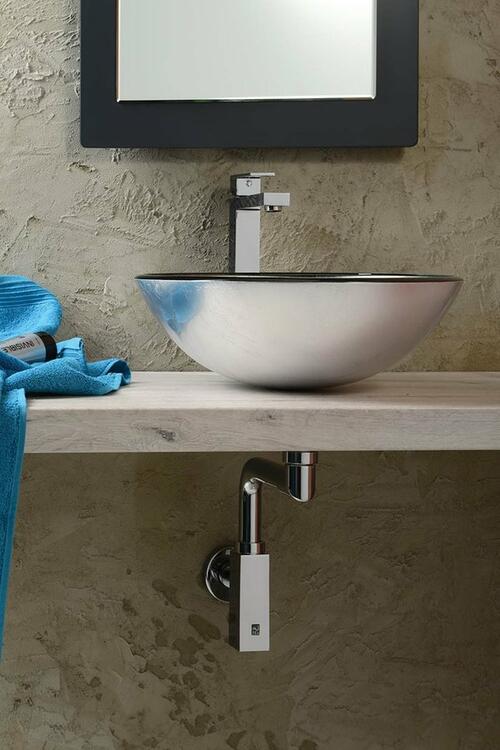 DAMAR skleněné umyvadlo na desku Ø 42m, tmavě šedá/stříbrná