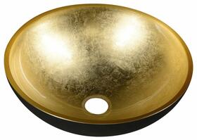 MURANO BLACK-GOLD skleněné umyvadlo na desku, průměr 40cm, černá/zlatá | Více - 