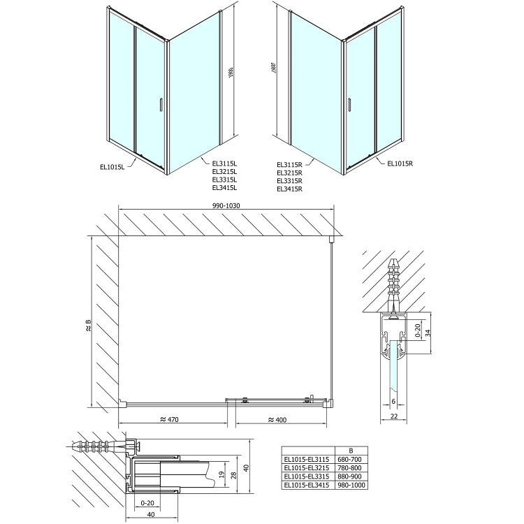 EASY čtvercový sprchový kout 1000x1000mm, čiré sklo L/P varianta