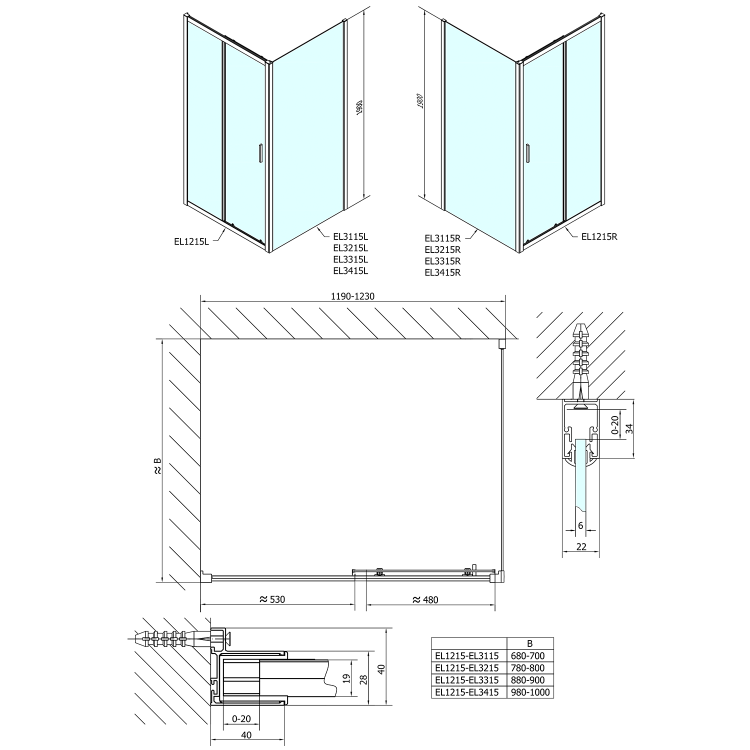 EASY obdélníkový sprchový kout 1200x1000mm, čiré sklo L/P varianta