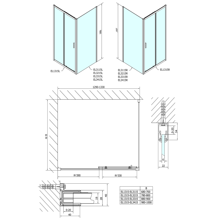 EASY obdélníkový sprchový kout 1300x900mm, čiré sklo L/P varianta
