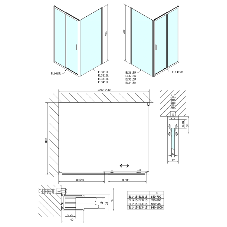 EASY obdélníkový sprchový kout 1400x900mm, čiré sklo L/P varianta